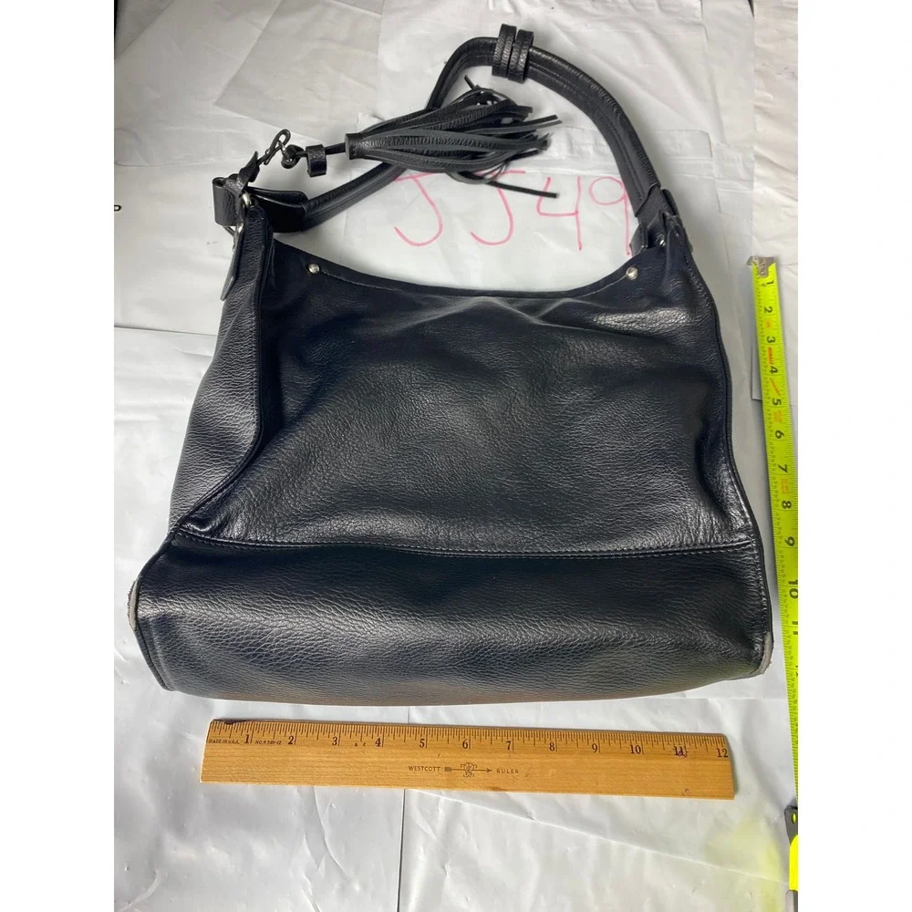 Sondra Roberts Black‎ Leather Hobo Shoulder Bag Tassel Zip Pocket